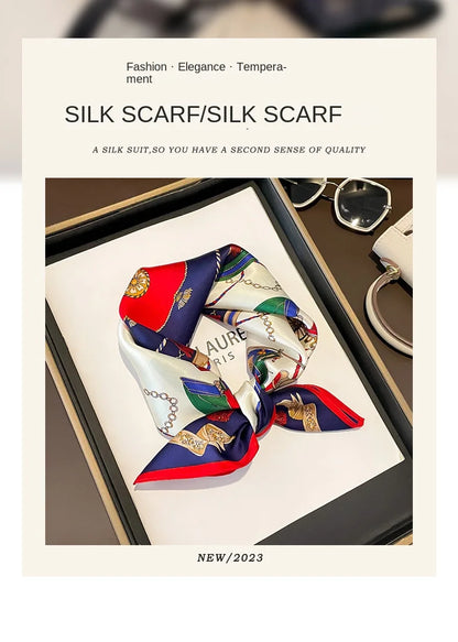 100% Mulberry Silk Square Scarf Vintage European Carriage & Chain Print Pink Elegant Luxury Silk Neck/Head Wrap Women's Fashion