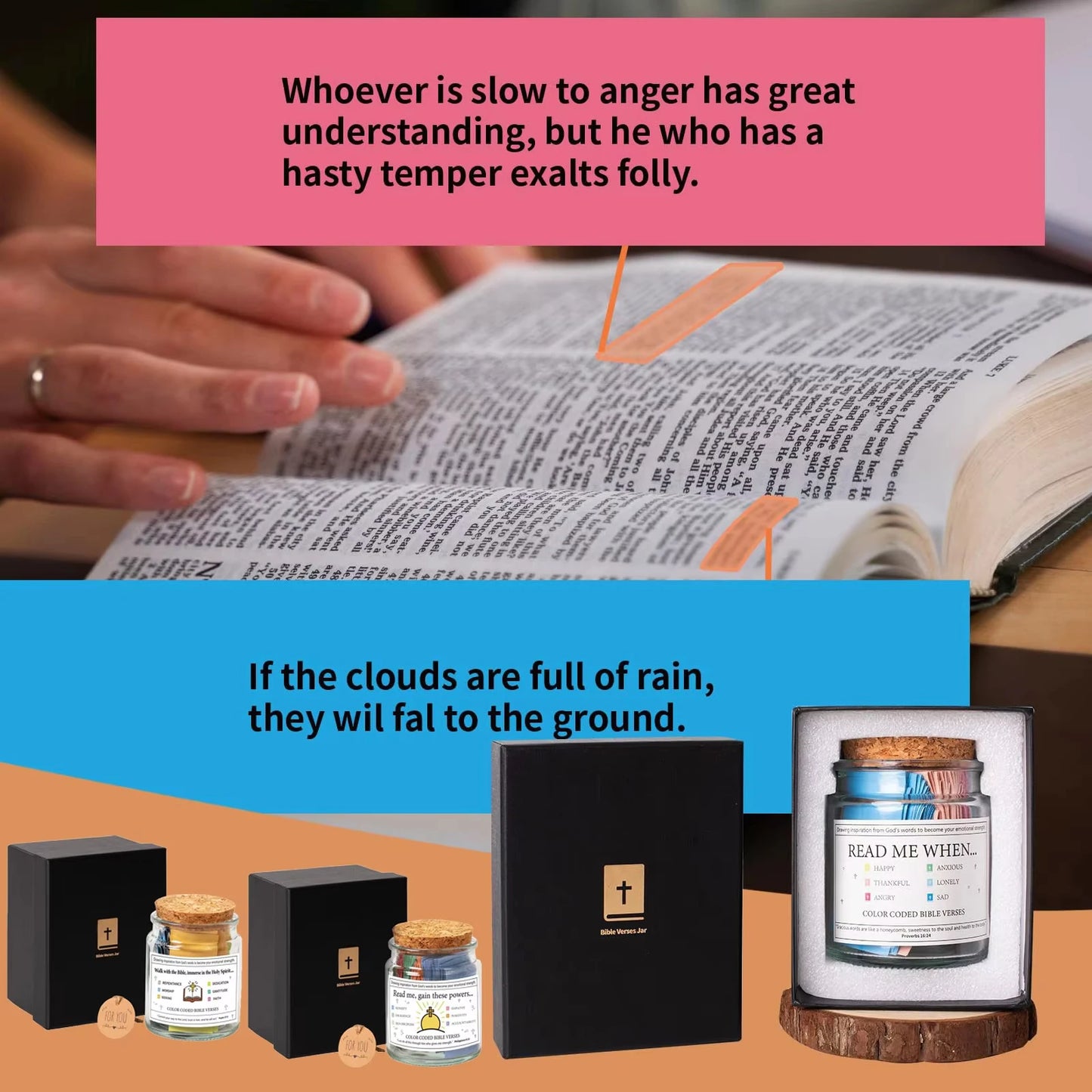 Read Me When Bible Verses Jar for Emotions and Feelings, Hope Jar Bible Verses with Scriptures for Back-to-School Gift