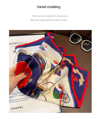 100% Mulberry Silk Square Scarf Vintage European Carriage & Chain Print Pink Elegant Luxury Silk Neck/Head Wrap Women's Fashion