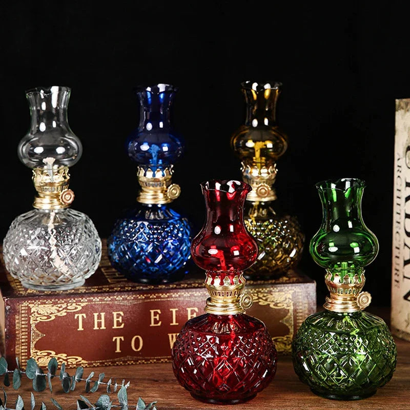Rustic Large Oil Lamp Vintage Glass Kerosene Lamp Antique Oil Lamps for Indoor Use Emergency Lighting Hurricane Lamp Chamber