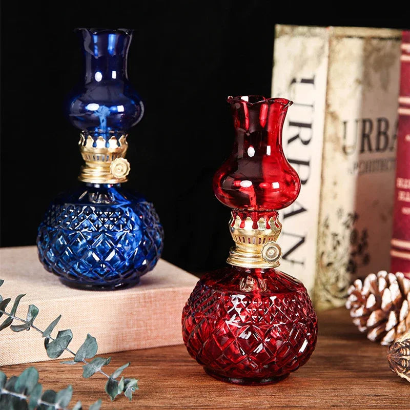 Rustic Large Oil Lamp Vintage Glass Kerosene Lamp Antique Oil Lamps for Indoor Use Emergency Lighting Hurricane Lamp Chamber